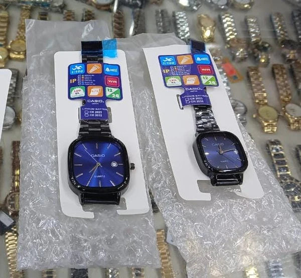 Casio Black Chain Blue Dial Couple